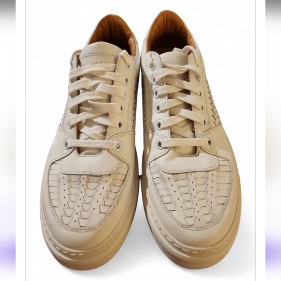 Marc Jacobs Men's Low Top Sneakers White Woven Leather Lace Up Shoes Italy Sz 10 - Picture 2 of 7